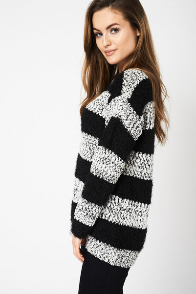 Stripped Fluffy Feel Knitted Jumper Ex-Branded Available In Plus Sizes