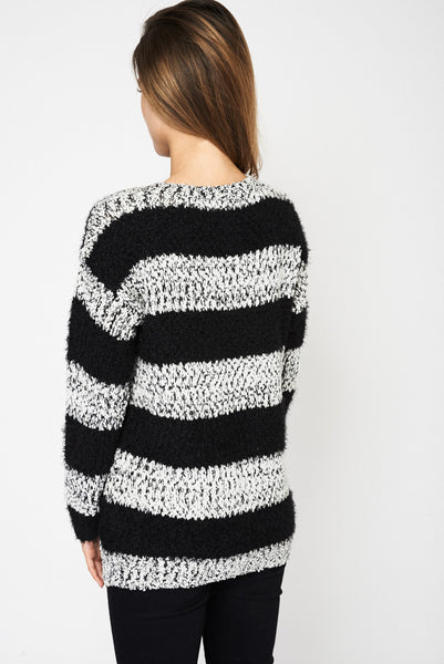 Stripped Fluffy Feel Knitted Jumper Ex-Branded Available In Plus Sizes