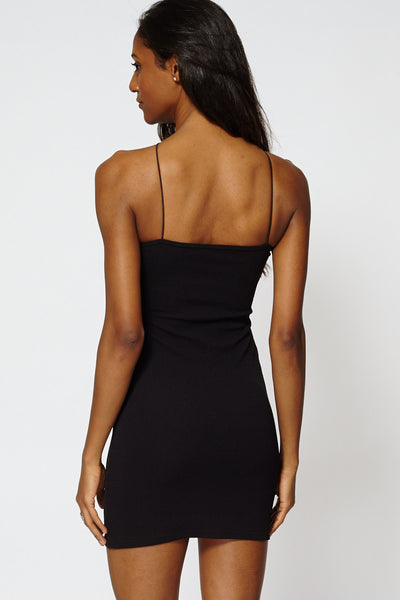 Black Textured Spaghetti Strap Mini Dress Ex-Branded