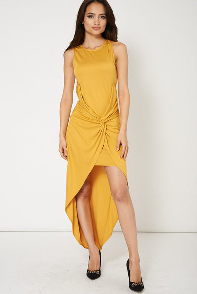 In The Fashion Maxi Yellow Dress With Knot Front