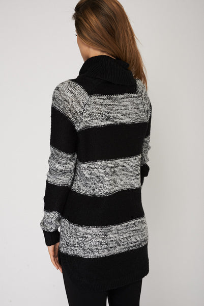 Roll Neck Striped Curved Hem Jumper