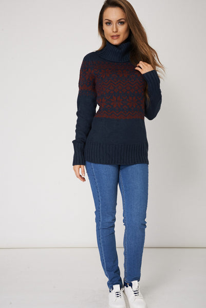 Ribbed Knit Roll Neck Jumper