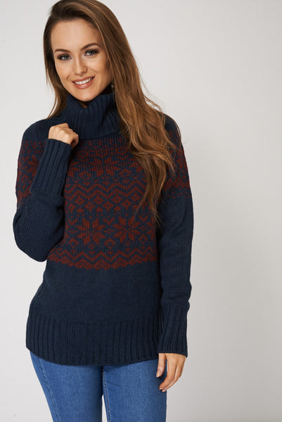 Ribbed Knit Roll Neck Jumper