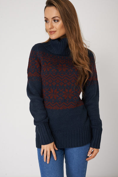 Ribbed Knit Roll Neck Jumper