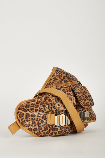 Ladies Leopard Print Cross Body Bag With London Metal Logo