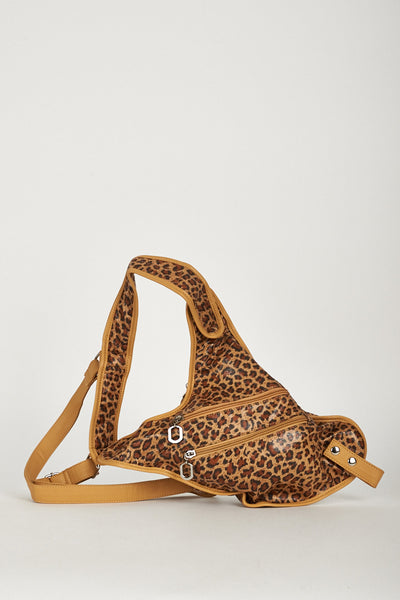 Ladies Leopard Print Cross Body Bag With London Metal Logo