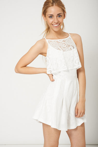 Sleeveless White Lace Playsuit