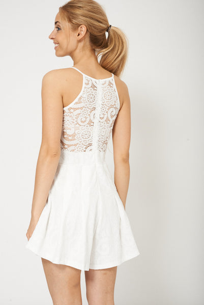 Sleeveless White Lace Playsuit