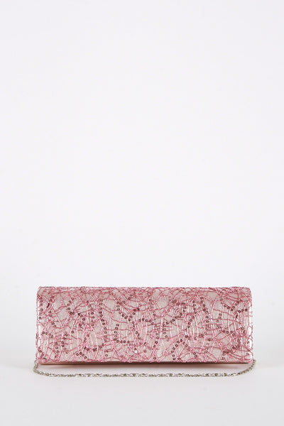 Sequin and Thread Design Clutch Bag