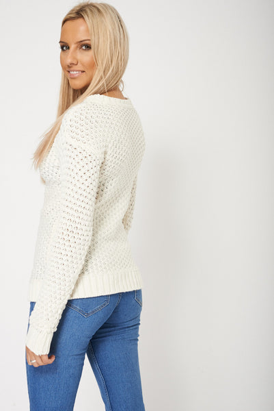 Long Sleeved Stylish Knit Jumper In Cream