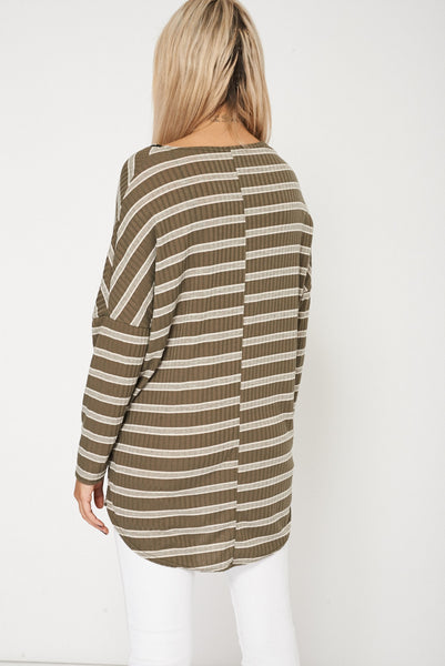 Striped Top With Front Zip Loose Style