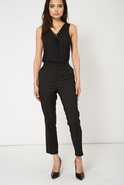 Vertical Striped Wide Leg Trouser With Front Pockets Ex-Branded Available In Plus Sizes