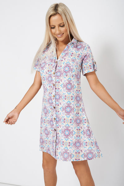 Abstract Button Up Sun Dress