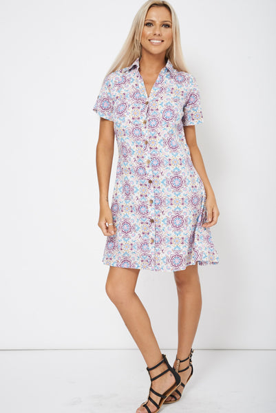 Abstract Button Up Sun Dress