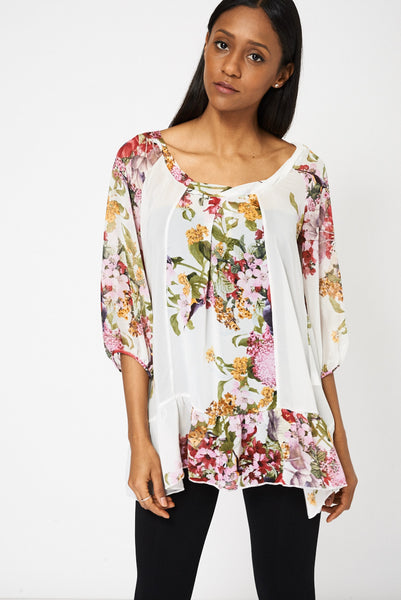 Floral Print Ruffle Hem Top