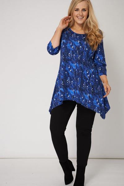 Star Printed Handkerchief Hem Top