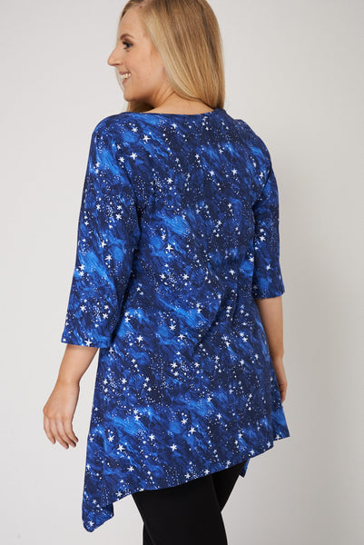 Star Printed Handkerchief Hem Top