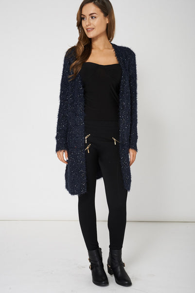 Navy Fluffy Feel Knitted Cardigan Ex-Branded