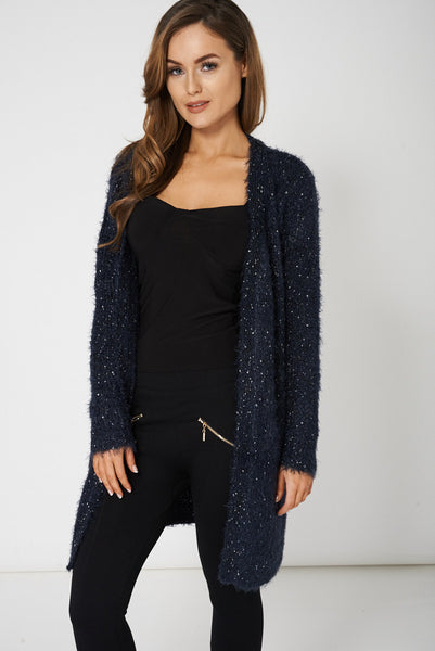 Navy Fluffy Feel Knitted Cardigan Ex-Branded