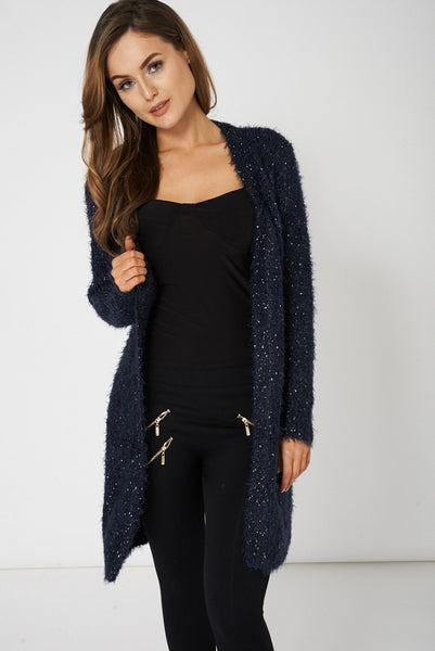 Navy Fluffy Feel Knitted Cardigan Ex-Branded