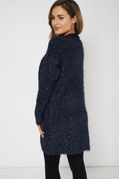 Navy Fluffy Feel Knitted Cardigan Ex-Branded