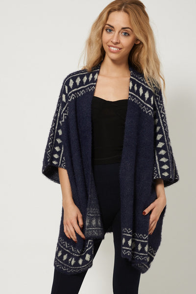 Fluffy Touch Cardigan With Unique Print