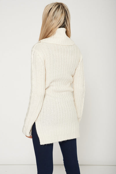Cowl Neck Ribbed Chunky Knit Cream Jumper