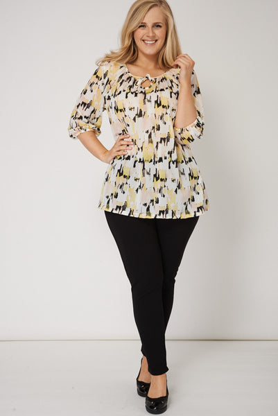 Top With Abstract Print And Neck Tie