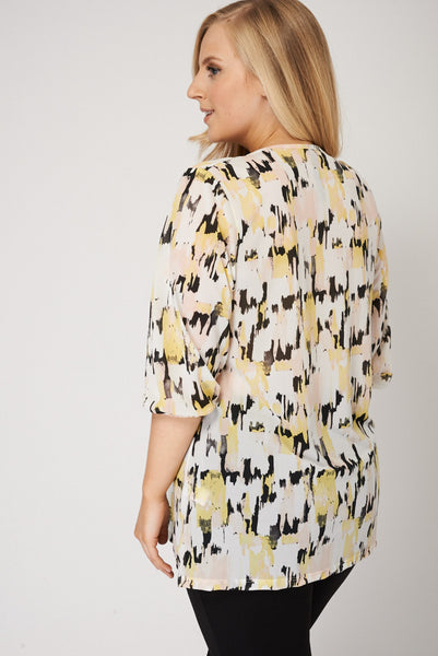 Top With Abstract Print And Neck Tie