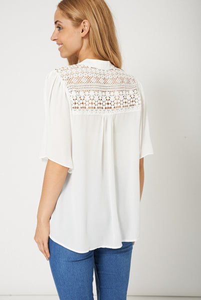 Ladies Swagger White Top With Lace Fabric At The Back