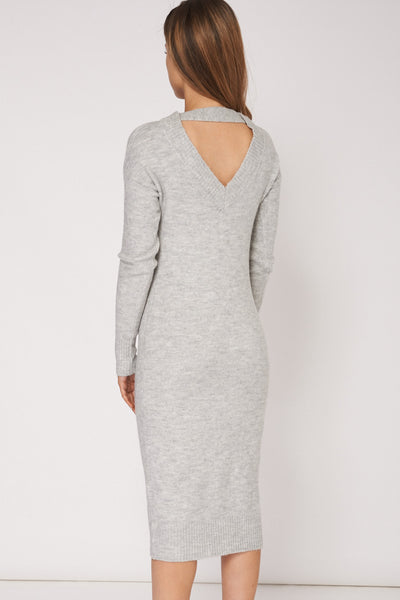 Grey V Neck Knitted Sweater Dress Ex-Branded Plus Sizes Available