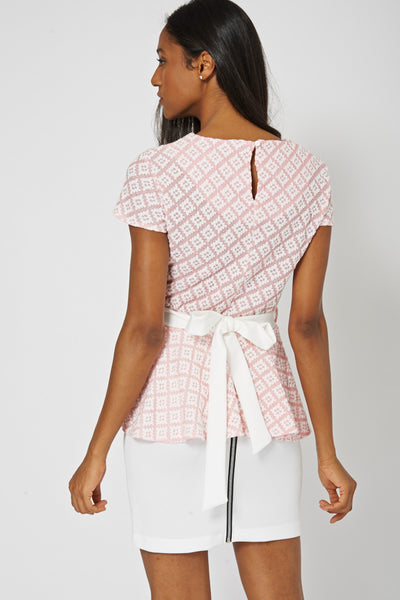 Pink Front Tie Peplum Top