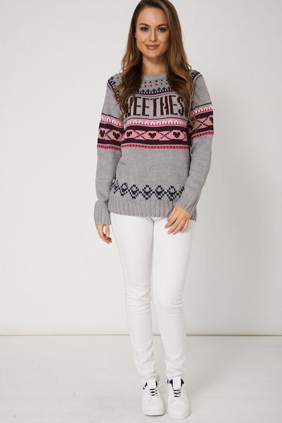 Contrast Knit Jumper With Sweethess Print