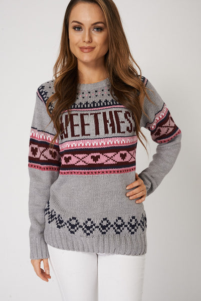 Contrast Knit Jumper With Sweethess Print