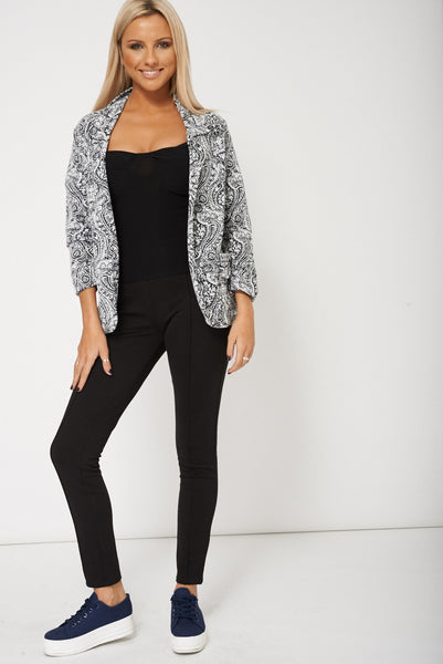 Open Front Blazer With Abstract Details Plus Sizes Available