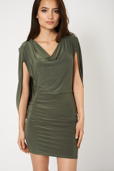 In The Fashion Drape Pattern Khaki Dress