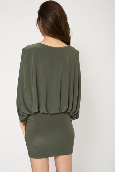 In The Fashion Drape Pattern Khaki Dress