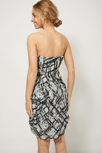 Strapless Mini Party Dress With Cross Over Draped Details