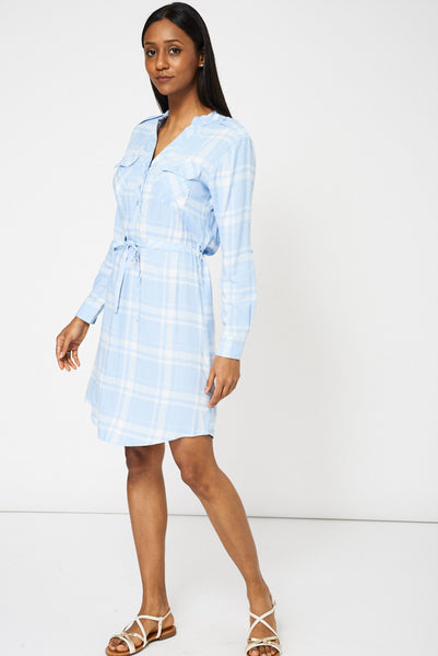 Blue Drawstring Waist Shirt Dress Ex-Branded