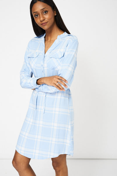 Blue Drawstring Waist Shirt Dress Ex-Branded