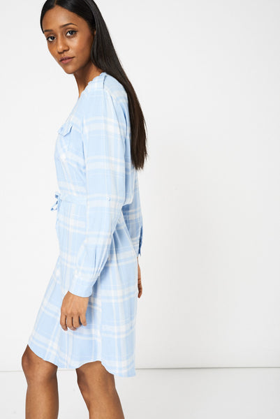 Blue Drawstring Waist Shirt Dress Ex-Branded