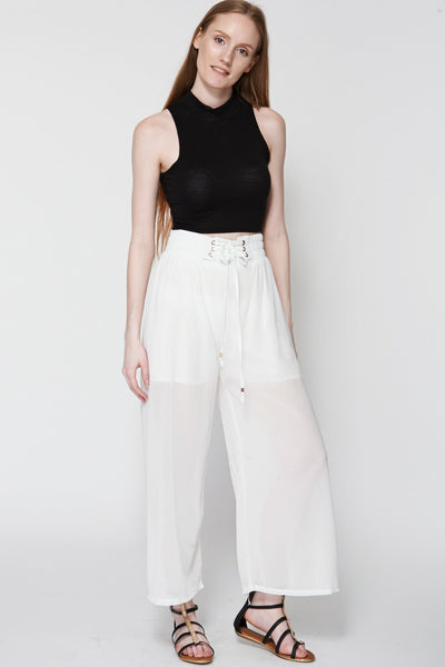 Cream Sheer Wide Leg Trouser