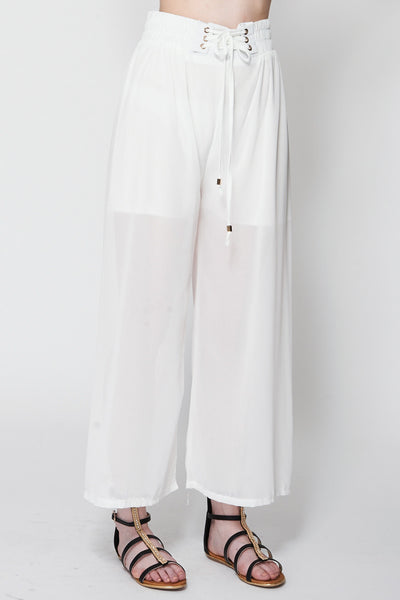 Cream Sheer Wide Leg Trouser