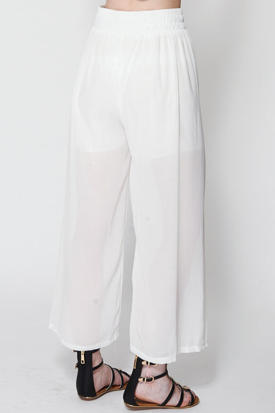 Cream Sheer Wide Leg Trouser