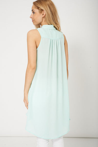 Fit And Flare Pleasant Green Chiffon Sleeveless Tunic Top