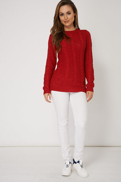 Cable Knit Loose Red Sweater