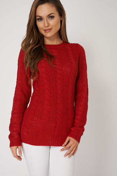 Cable Knit Loose Red Sweater