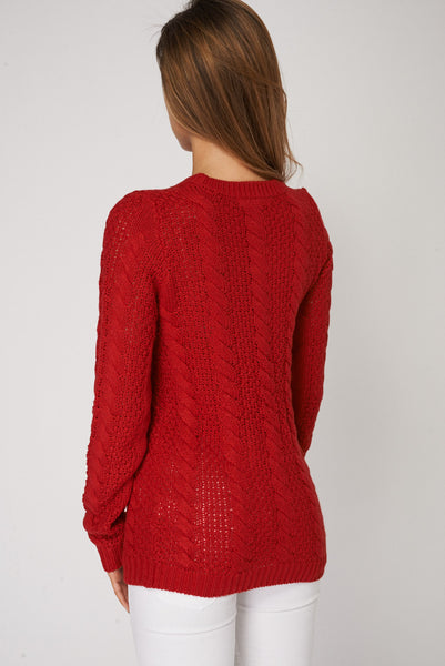 Cable Knit Loose Red Sweater