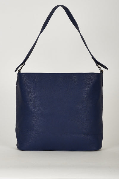 Medium Navy Textured Tote Bag With Decorative Zippers