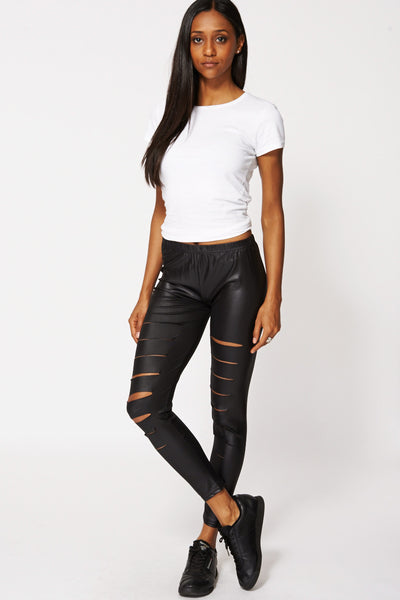 Wet Look Legging with Ripped effect